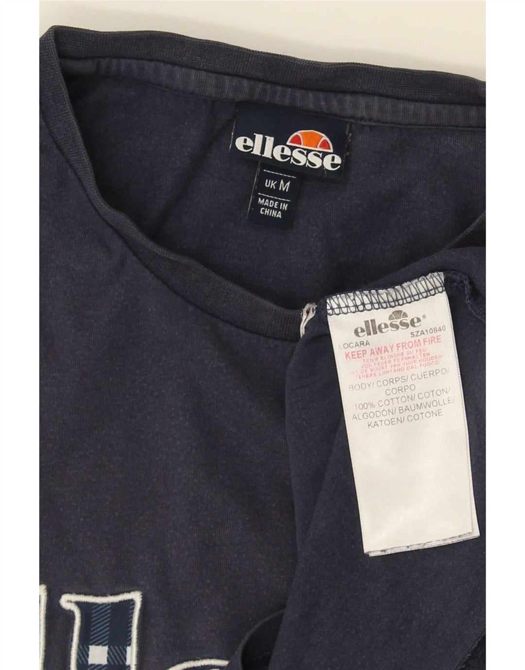 Ellesse T-Shirt Graphique Top Bleu Marine Moyen Coton Homme