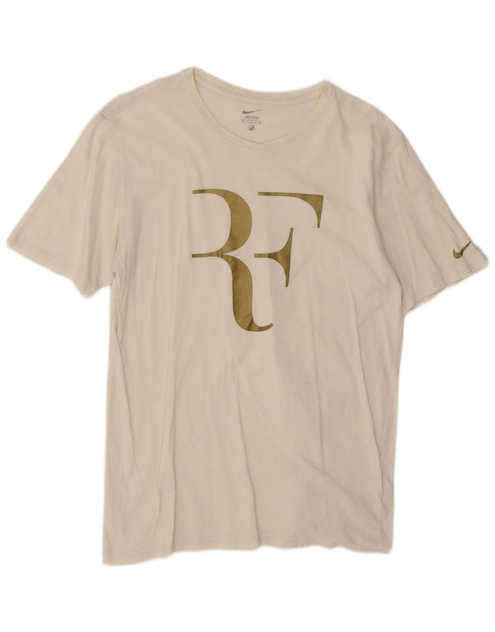 Nike Hommes Roger Federer Graphic T-Shirt Top Blanc Moyen Coton