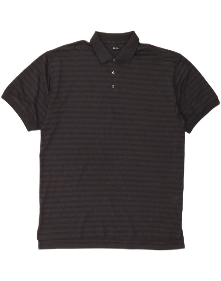 IZOD Mens Polo Shirt XL Grey Striped Cotton Vintage Izod and Second-Hand Izod from Messina Hembry 