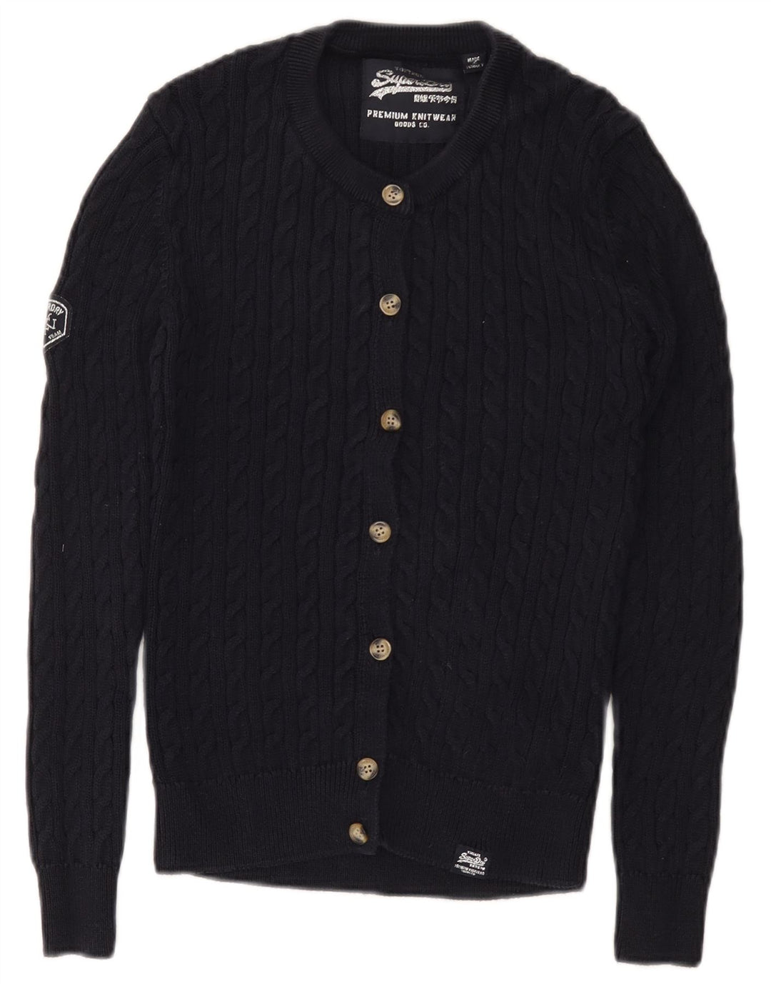 Superdry Pull Cardigan Graphique Femme UK 8 Petit Coton Bleu Marine