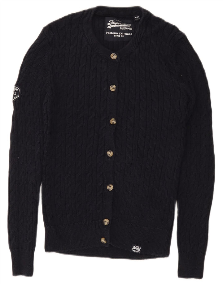Superdry Pull Cardigan Graphique Femme UK 8 Petit Coton Bleu Marine