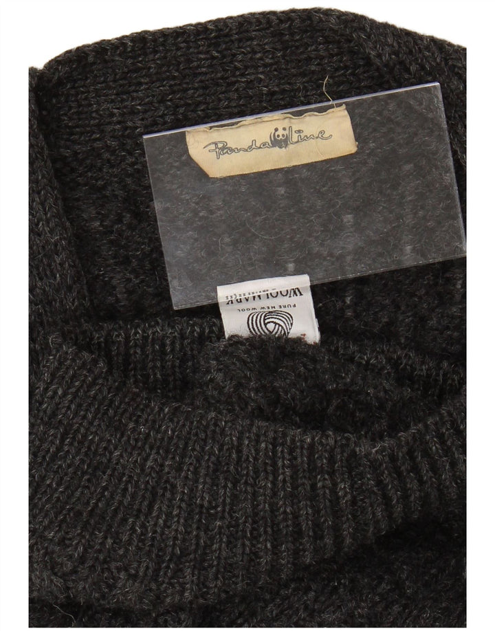 VINTAGE Pull Cardigan Homme Gris Moyen Laine Vierge