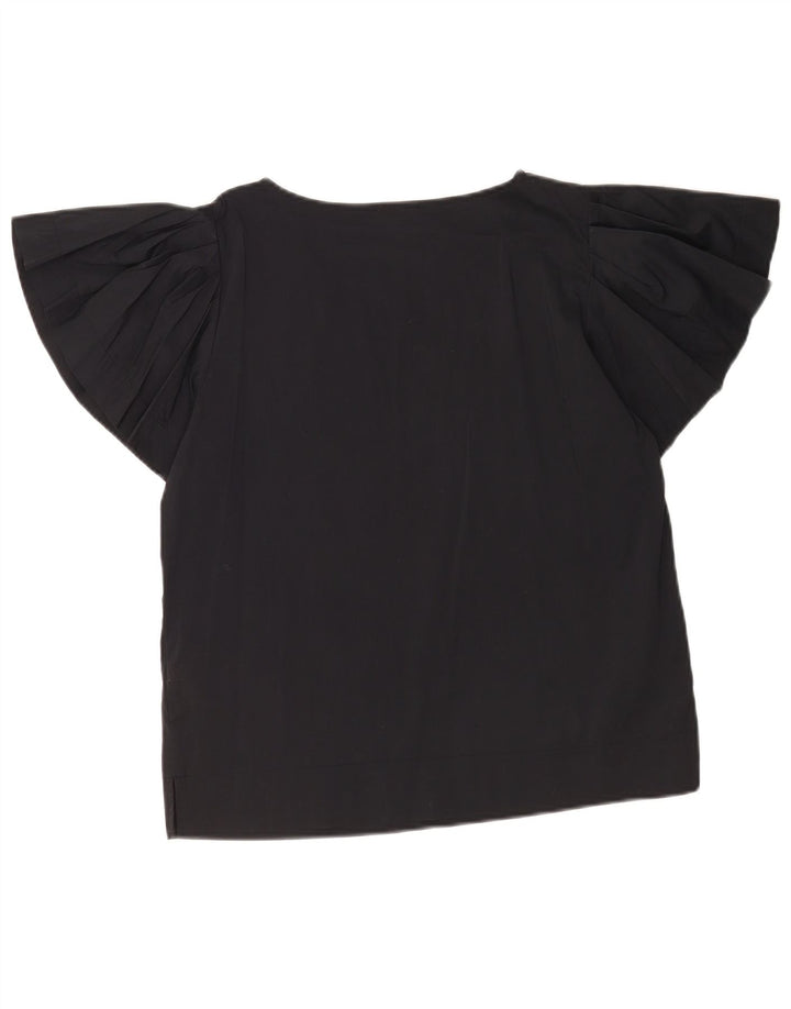 Benetton Haut Chemisier Oversize Femme UK 10 Petit Coton Noir