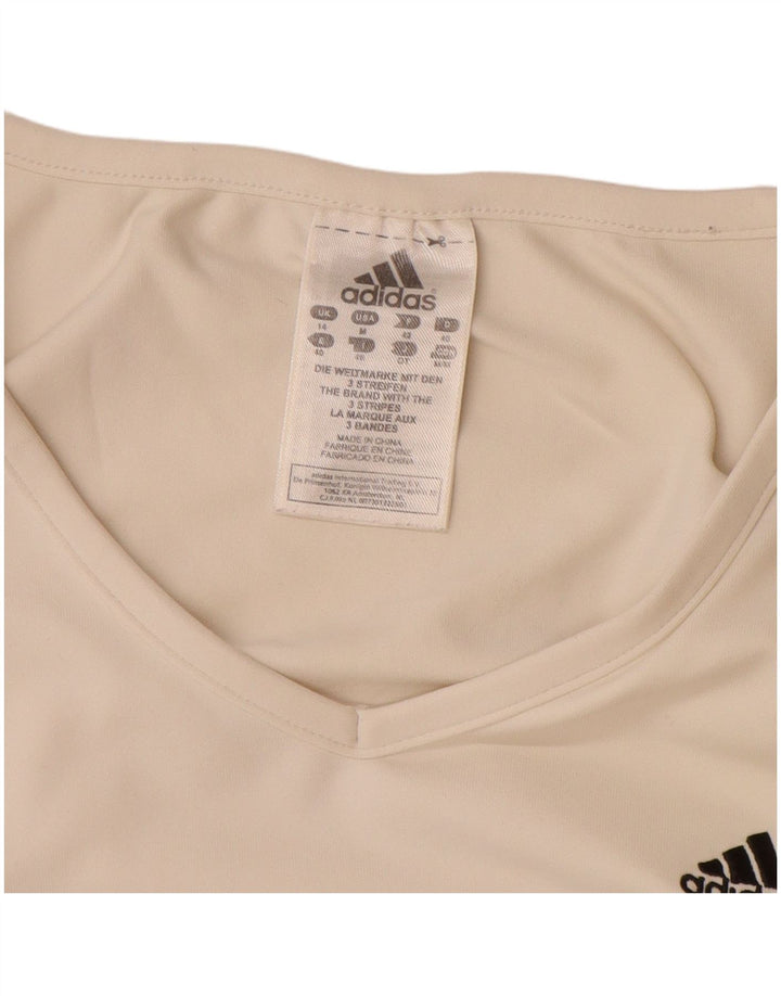 Adidas T-Shirt Femme Top UK 14 Medium Off White Polyamide
