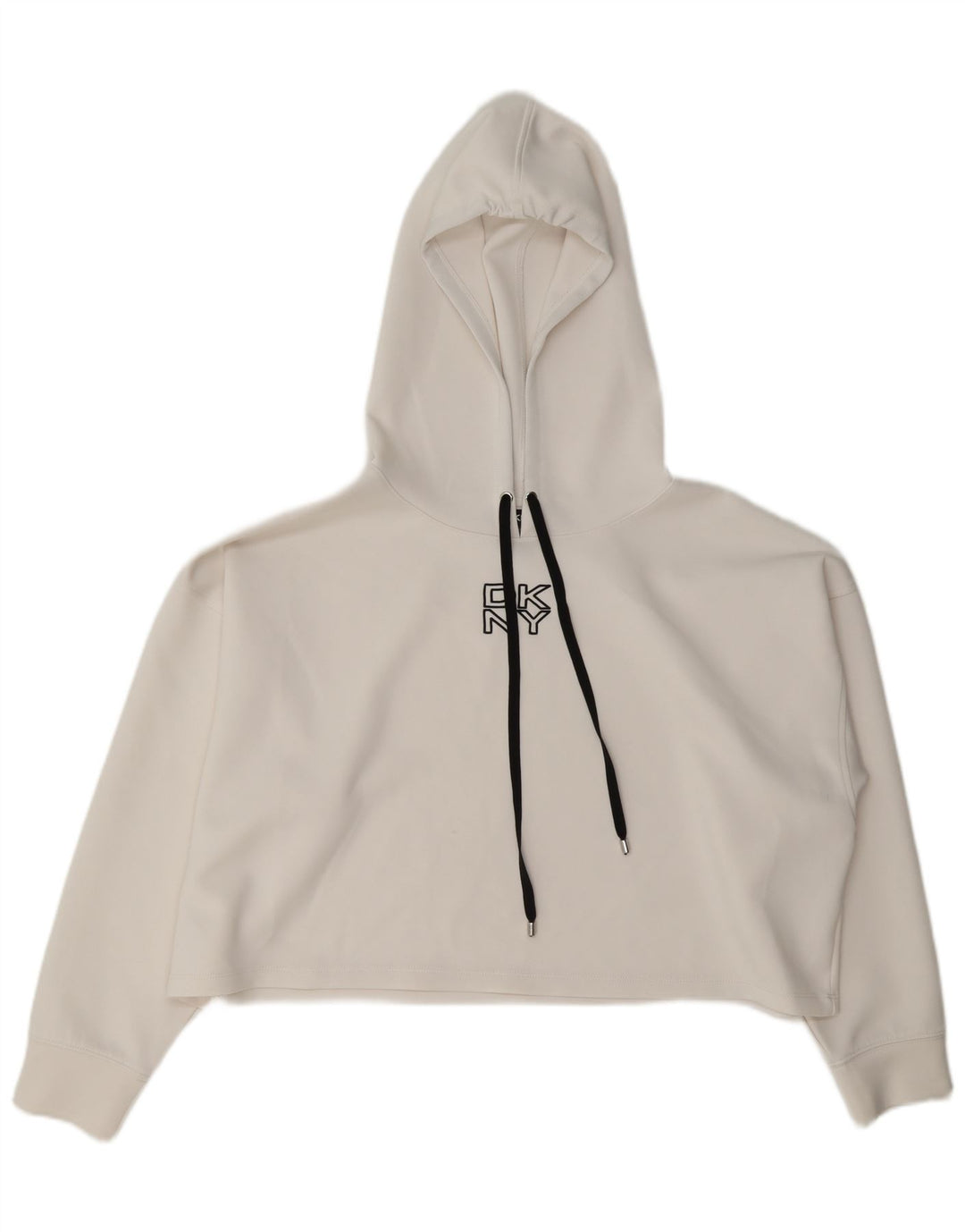Dkny Pull à capuche court surdimensionné pour femme UK 16 Large Blanc Polyester