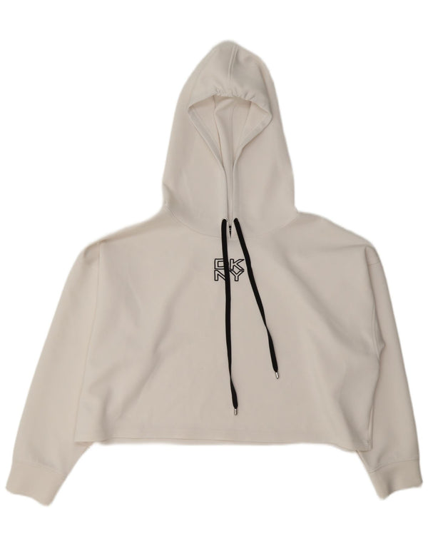 Dkny Pull à capuche court surdimensionné pour femme UK 16 Large Blanc Polyester