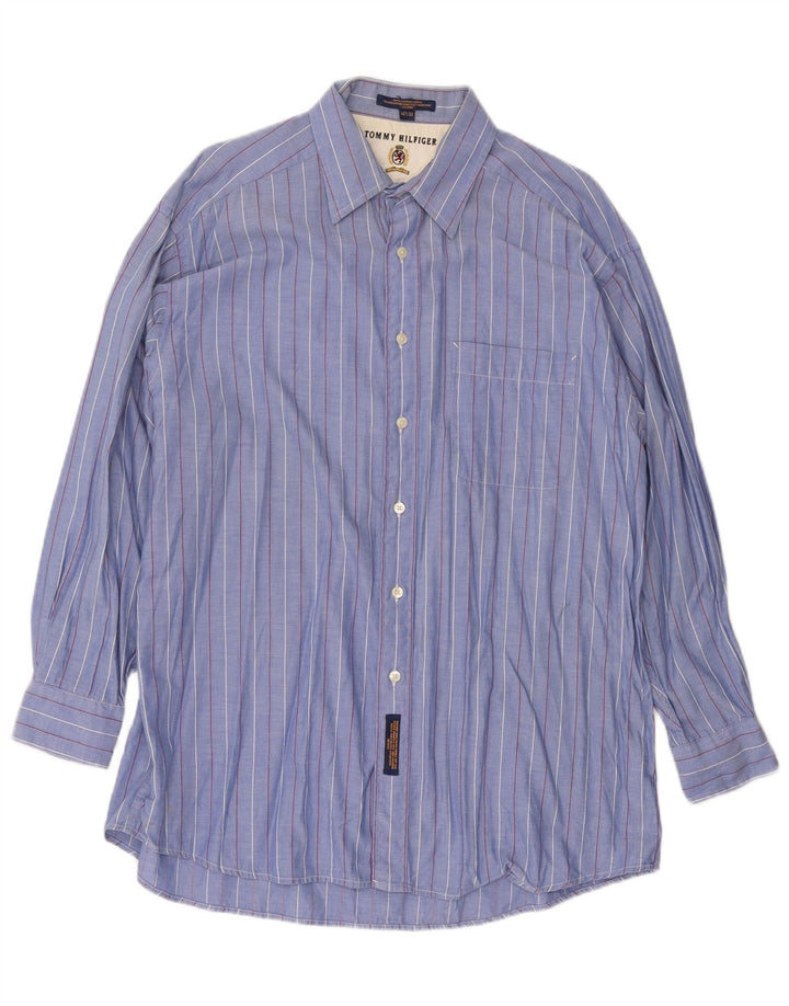 Tommy Hilfiger Chemise Homme Taille 16 1/2 Grand Coton Rayé Bleu