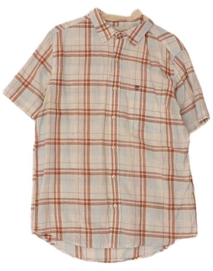 Timberland Chemise à Manches Courtes Coupe Regular Homme Carreaux Blanc Moyen
