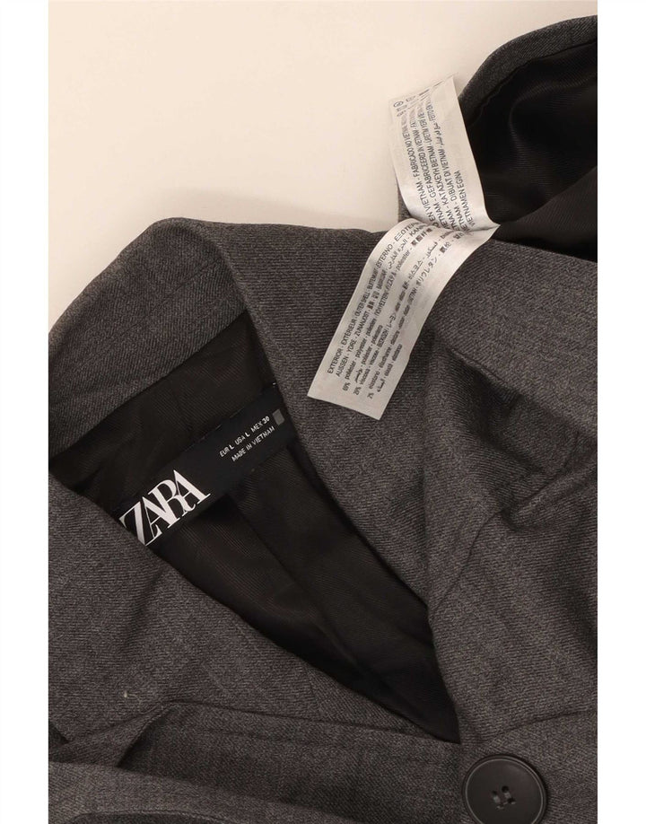 Zara Veste blazer à double boutonnage pour femme UK 14 Large Gris Polyester
