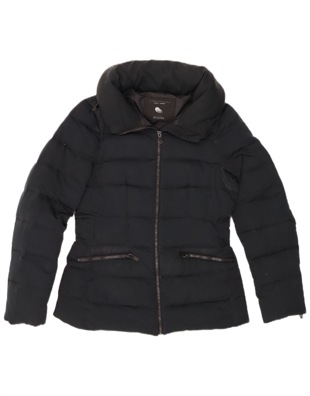 ZARA Veste matelassée à capuche pour femme UK 12 Medium Noir