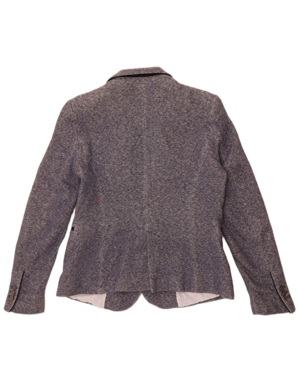 Zara Womens 1 Button Blazer Jacket UK 18 XL Bleu Moucheté Coton