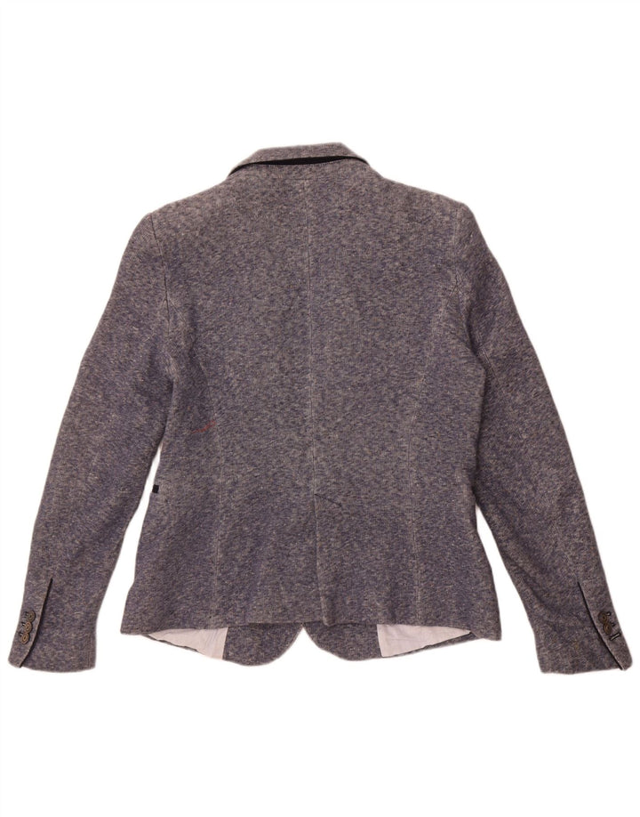 Zara Womens 1 Button Blazer Jacket UK 18 XL Bleu Moucheté Coton
