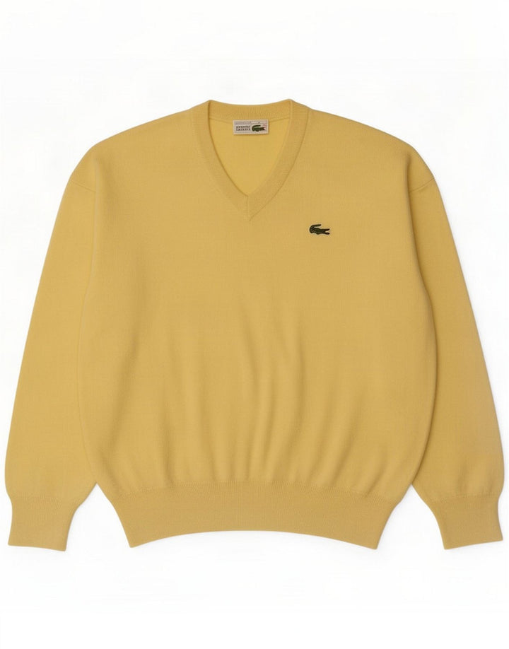 Lacoste Pull col V pour homme Taille 4 Laine vierge jaune moyen