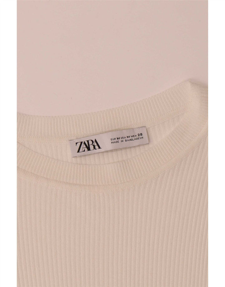 Zara Femme Top Manches Longues UK 12 Medium Blanc