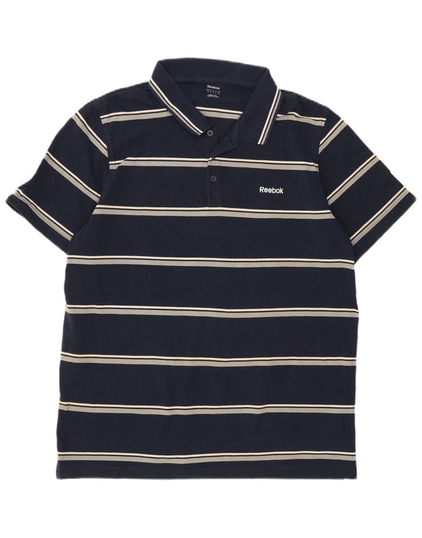 Reebok Polo Homme Large Bleu Marine Rayé Coton