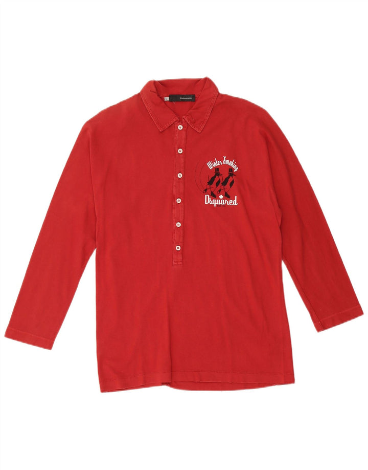 DSQUARED2 Polo graphique à manches longues pour femme UK 12 Rouge moyen Coton