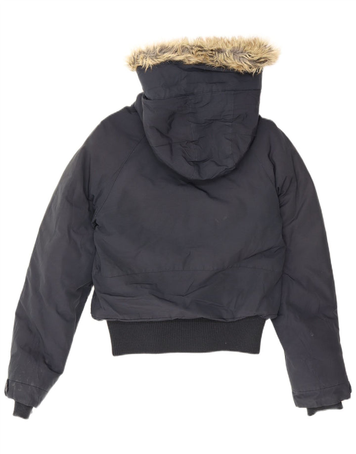 Woolrich Veste matelassée à capuche pour femme UK 12 Bleu marine moyen Coton