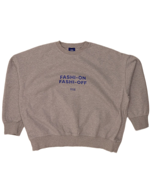 ZARA Femme Sweat-shirt graphique surdimensionné UK 14 Gris moyen moucheté