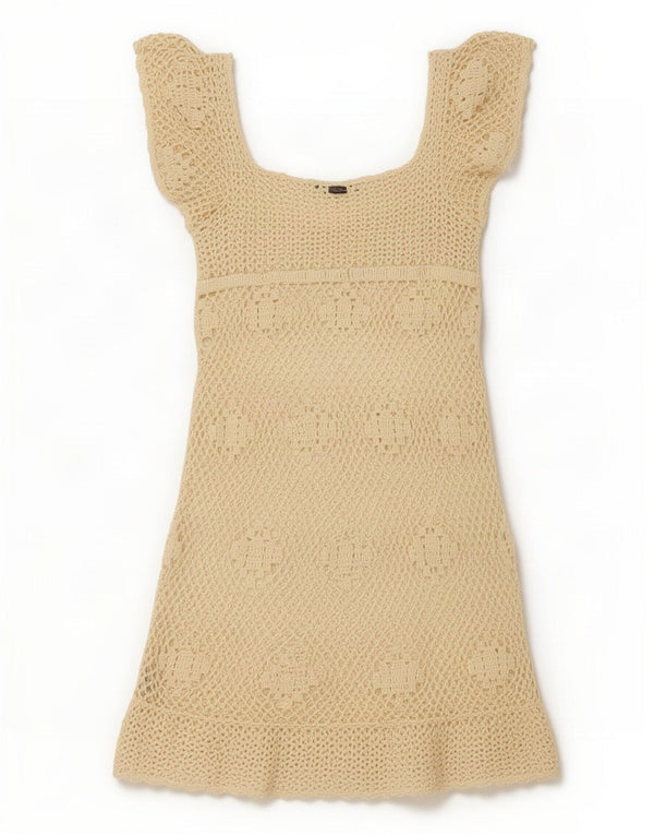 Guess Robe trapèze au crochet pour femme UK 8 Small Beige Polyester