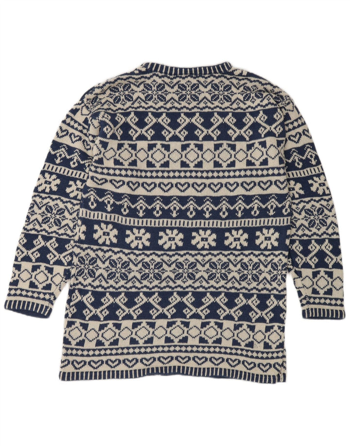 Impuls Pull à col rond pour homme Petit Bleu Fair Isle Ramie
