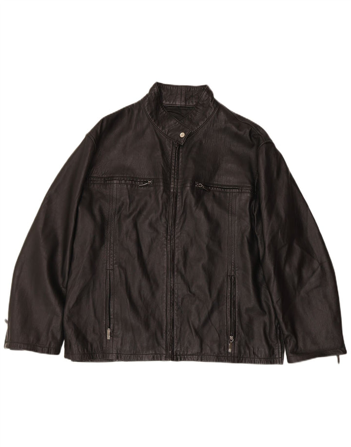 VINTAGE Veste en cuir femme UK 18 XL Noir