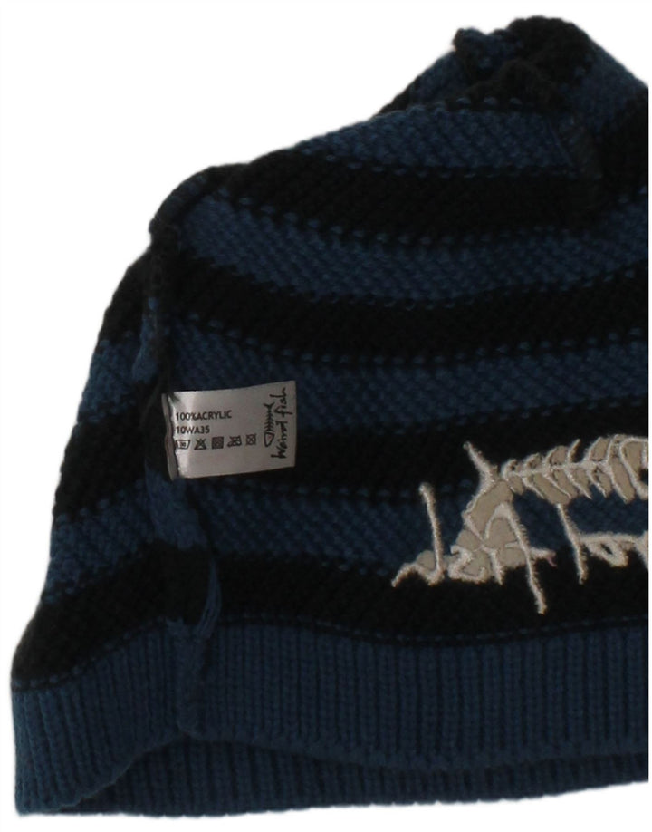 Weird Fish Bonnet en tricot graphique pour femme Taille unique Bleu marine rayé
