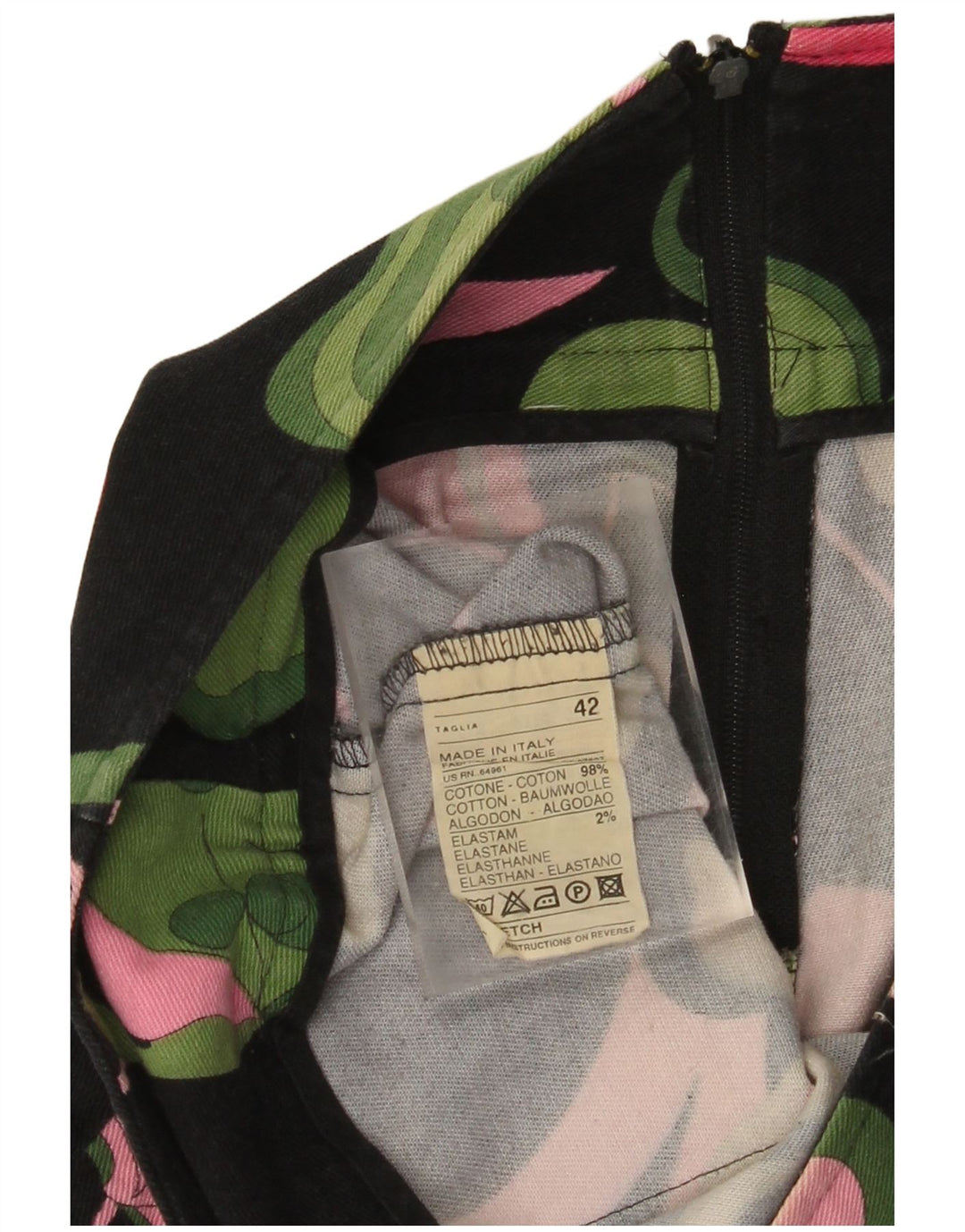 VINTAGE Mini Jupe Femme IT 42 Moyen W30 Coton Floral Noir