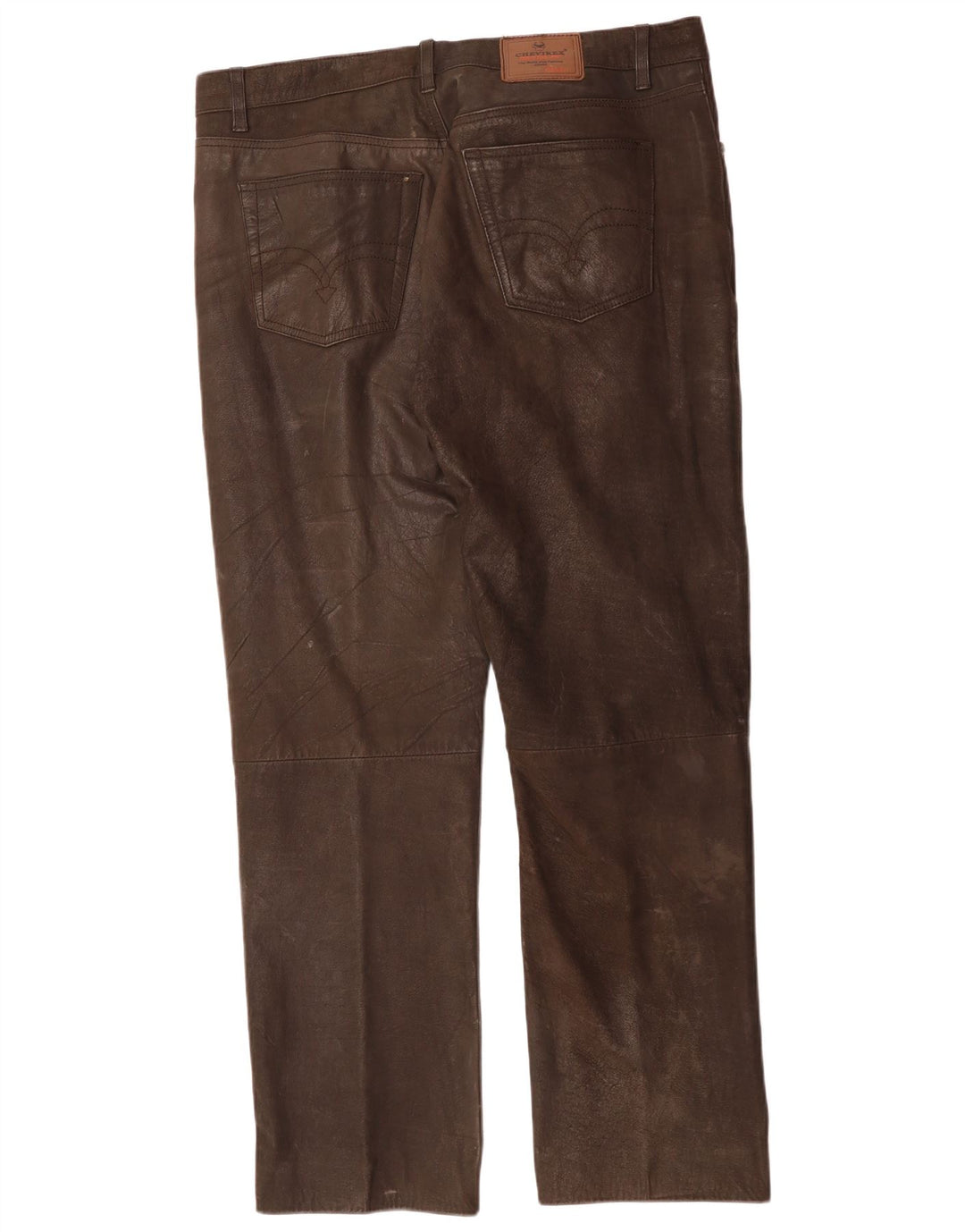 CHEVIREX Pantalon droit en cuir pour homme W40 L33 Cuir marron