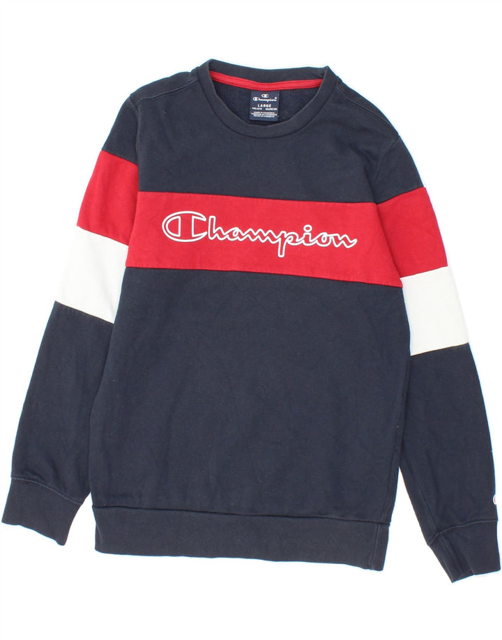 CHAMPION Boys Graphic Sweatshirt Jumper 11-12 Years Large Navy Blue Vintage Champion and Second-Hand Champion from Messina Hembry 