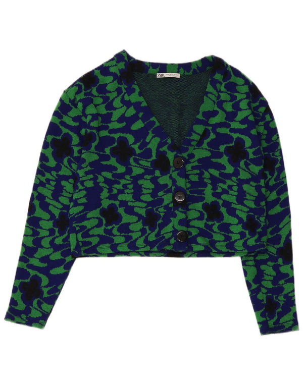 Zara Womens Crop 3 Button Blazer Jacket UK 10 Petit Vert Floral Polyester