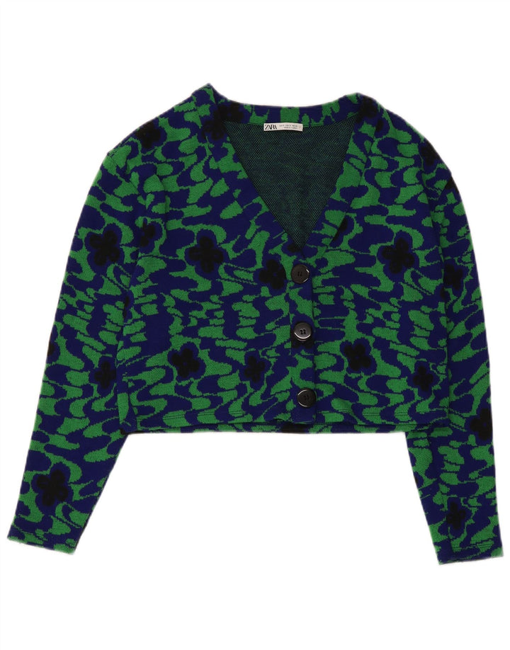 Zara Womens Crop 3 Button Blazer Jacket UK 10 Petit Vert Floral Polyester