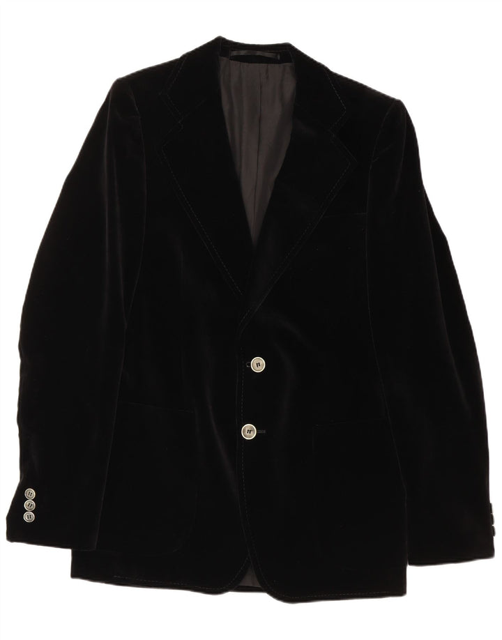 vintage Homme 2 Bouton Velours Blazer Veste UK 36 Petit Noir