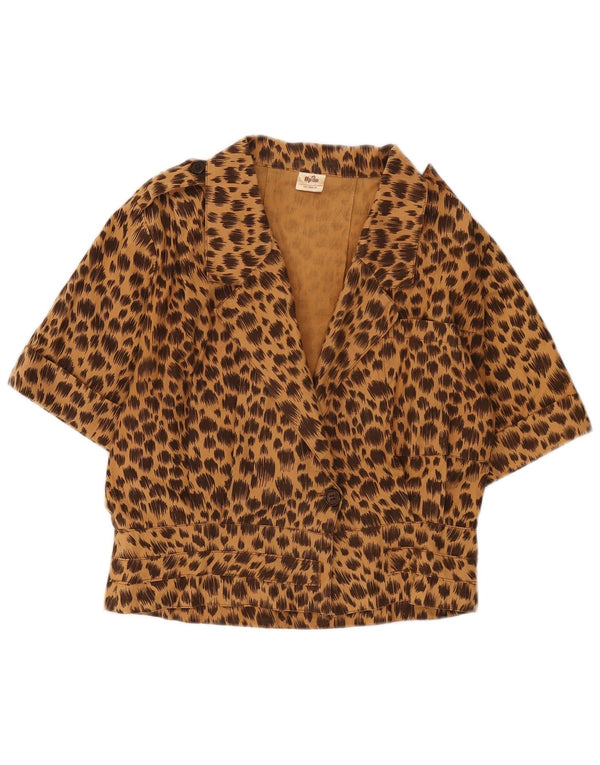 vintage Femme Chemise à manches courtes Blouse UK 14 Medium Brown Animal Print