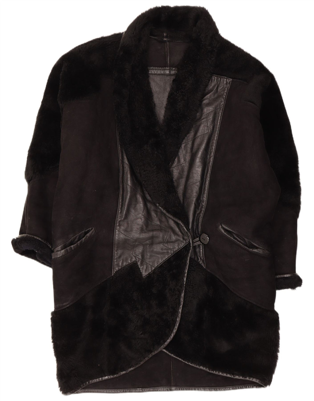 manteau en peau de mouton vintage femme UK 18 XL Noir