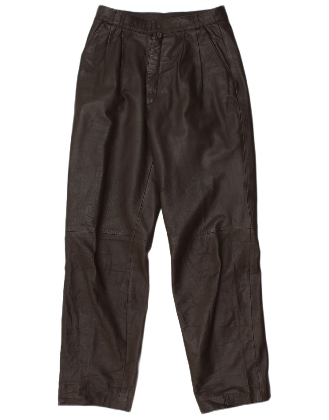 VINTAGE Pantalon droit en cuir pour femme W25 L29 Marron