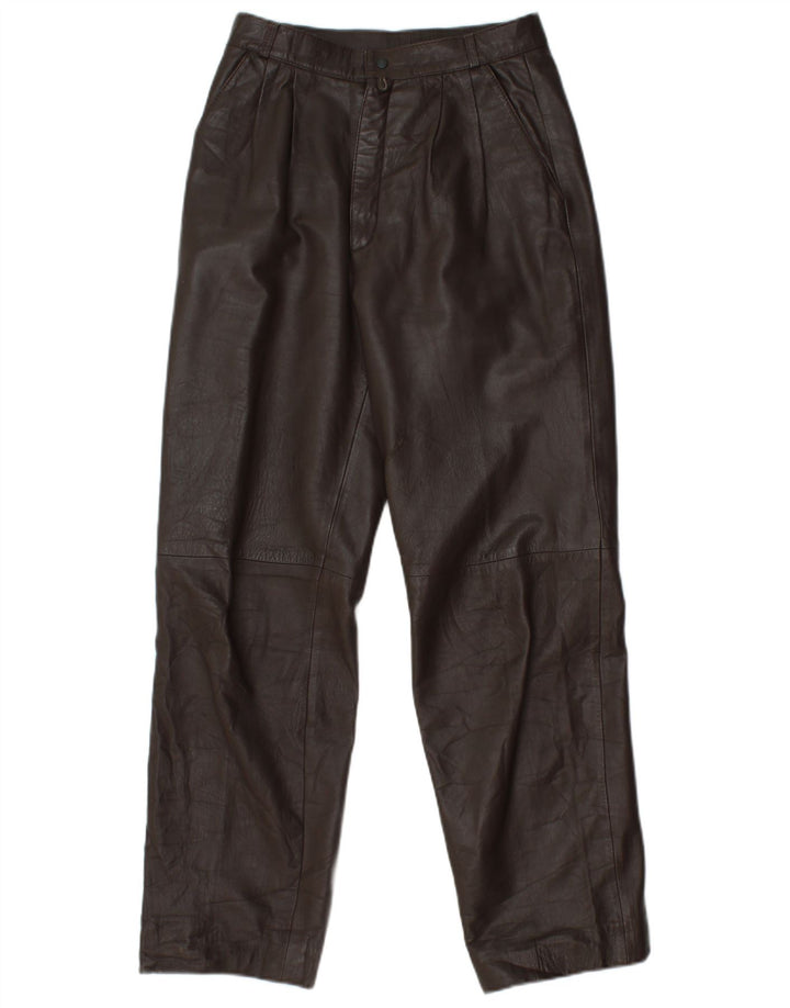 VINTAGE Pantalon droit en cuir pour femme W25 L29 Marron
