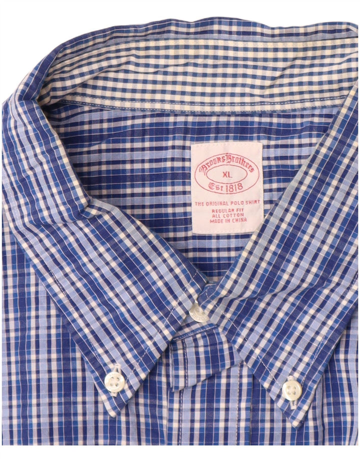 BROOKS BROTHERS Chemise à manches courtes pour homme Coupe classique XL Bleu à carreaux en coton