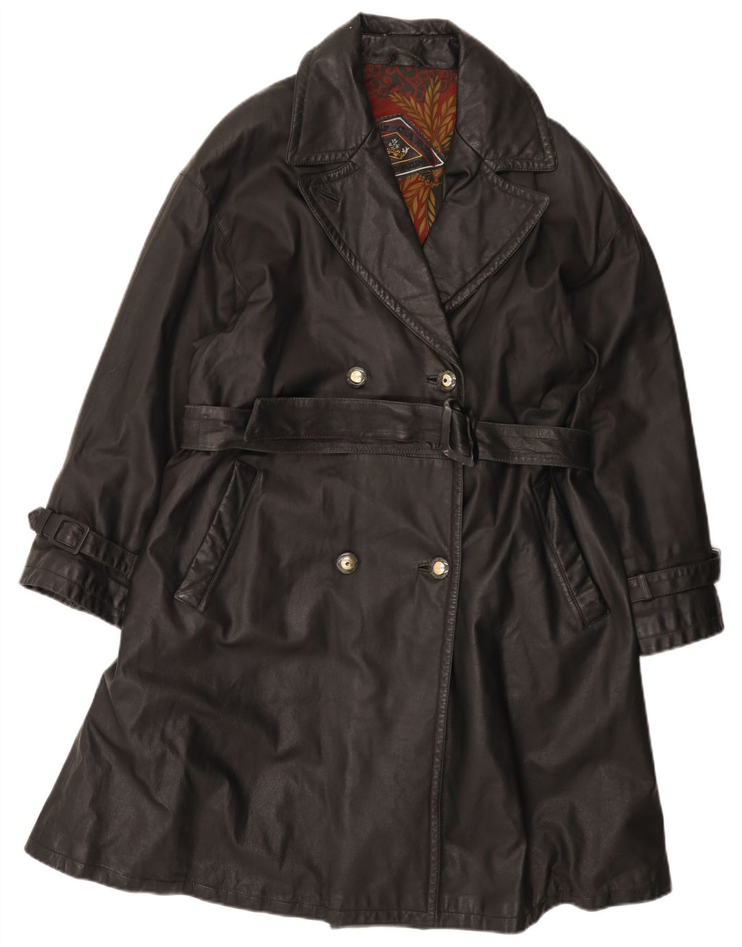 Manteau en cuir double boutonnage vintage pour femme IT 44 Cuir noir moyen