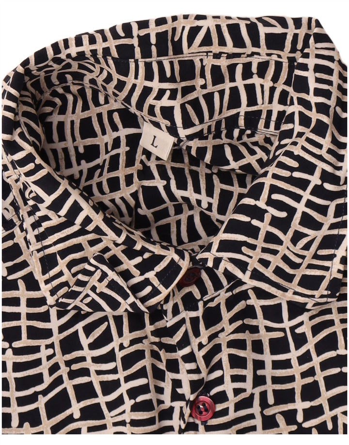 vintage Chemise à manches courtes pour hommes Grand Noir Géométrique