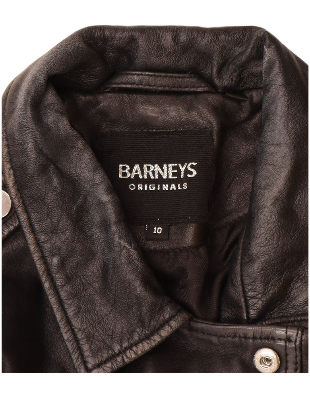 BARNEYS Veste de motard en cuir pour femme UK 10 Petit cuir noir