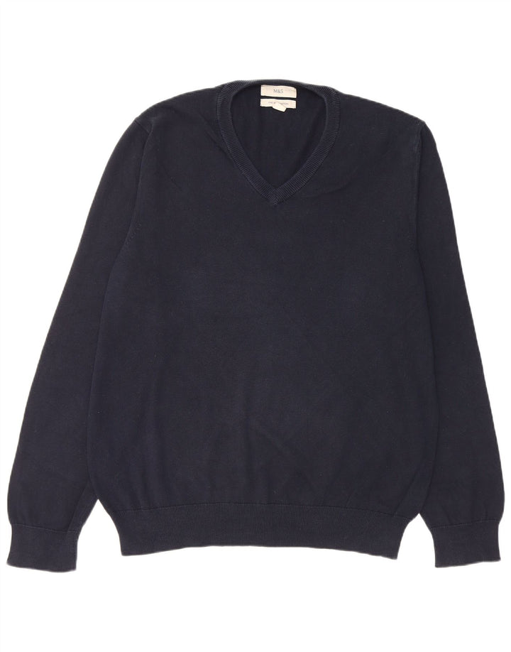 Marks & Spencer Pull col V pour homme en coton bleu marine Taille L