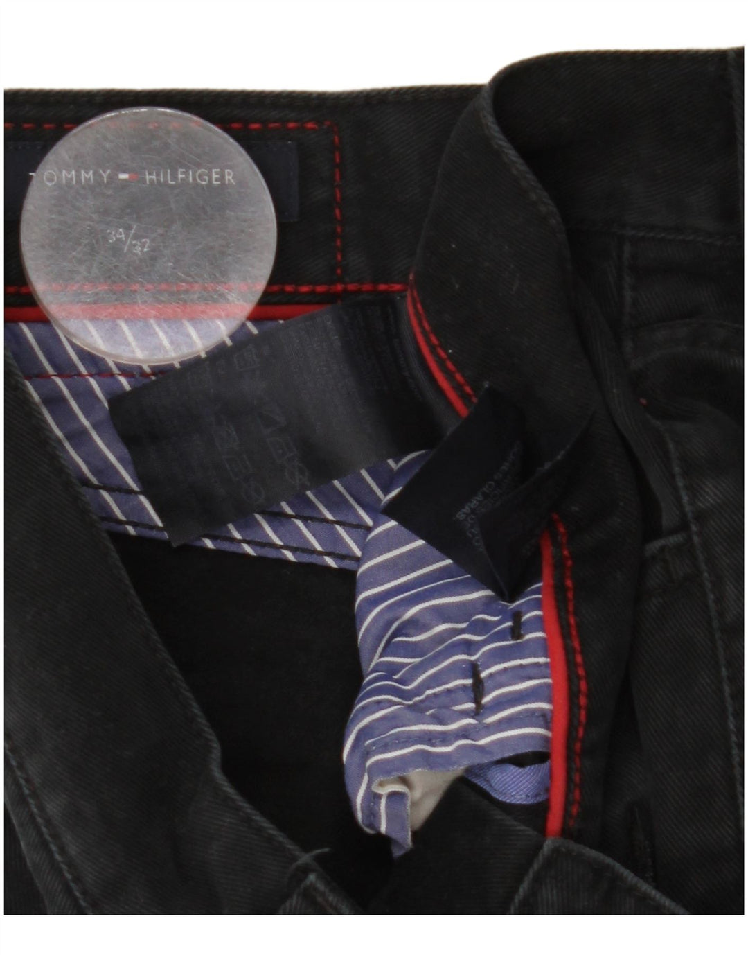 TOMMY HILFIGER Jean Droit Homme W34 L27 Noir Coton