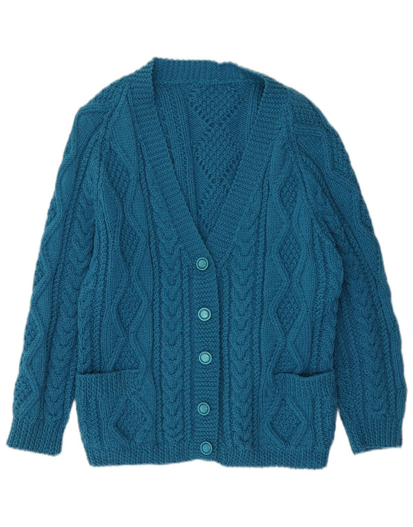 VINTAGE Femme 3/4 Manches Cardigan Pull UK 16 Grand Bleu