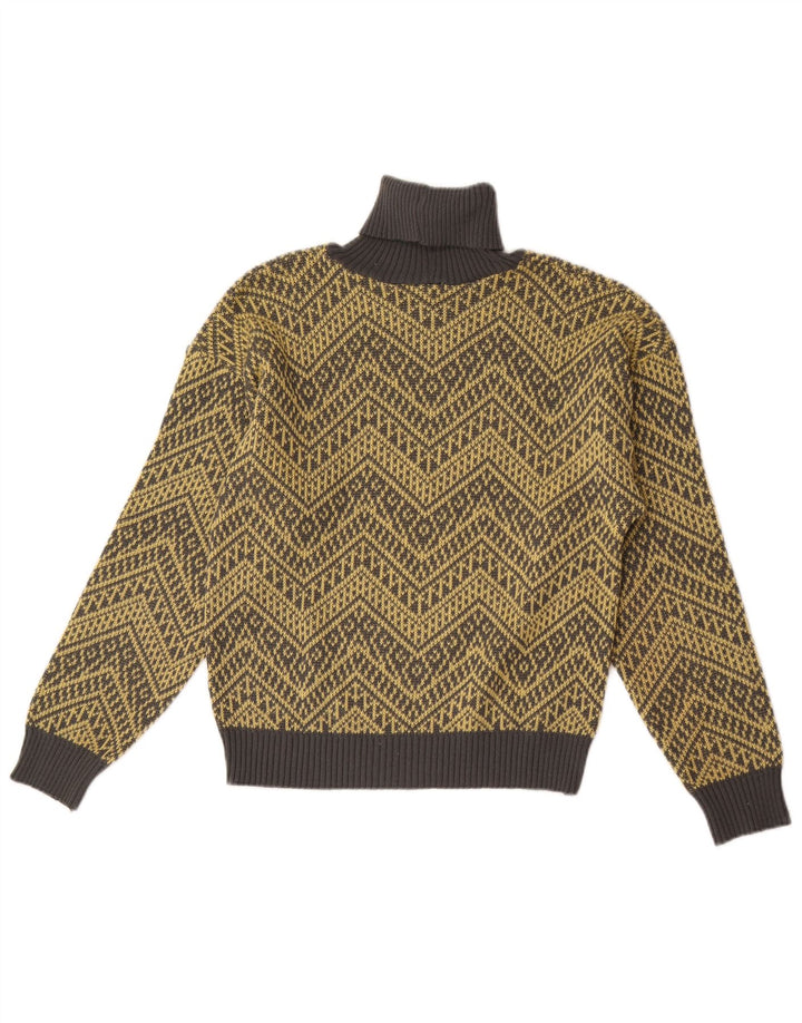 vintage Femmes Roll Neck Jumper Pull UK 14 Chevron Jaune Moyen