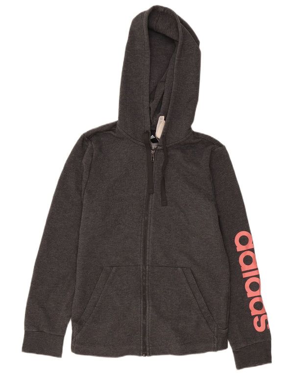 Adidas Pull à capuche zippé graphique pour femme UK 12/14 Coton gris moyen