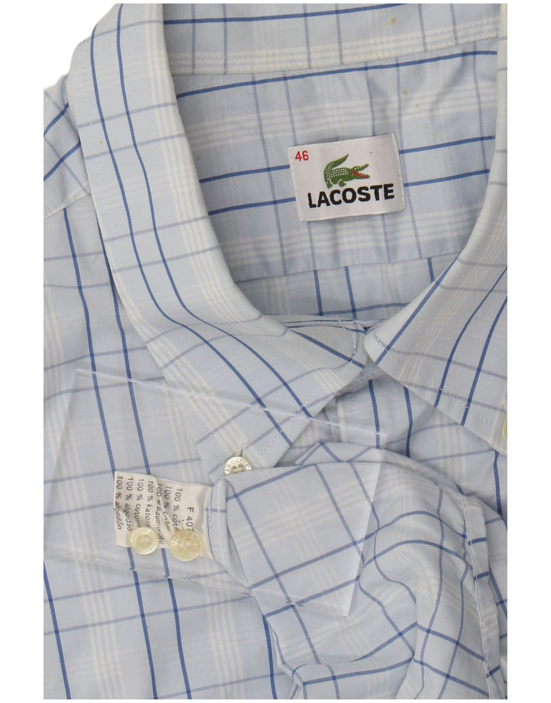 LACOSTE Chemise à manches courtes pour hommes Taille 46 2XL Coton à carreaux bleus