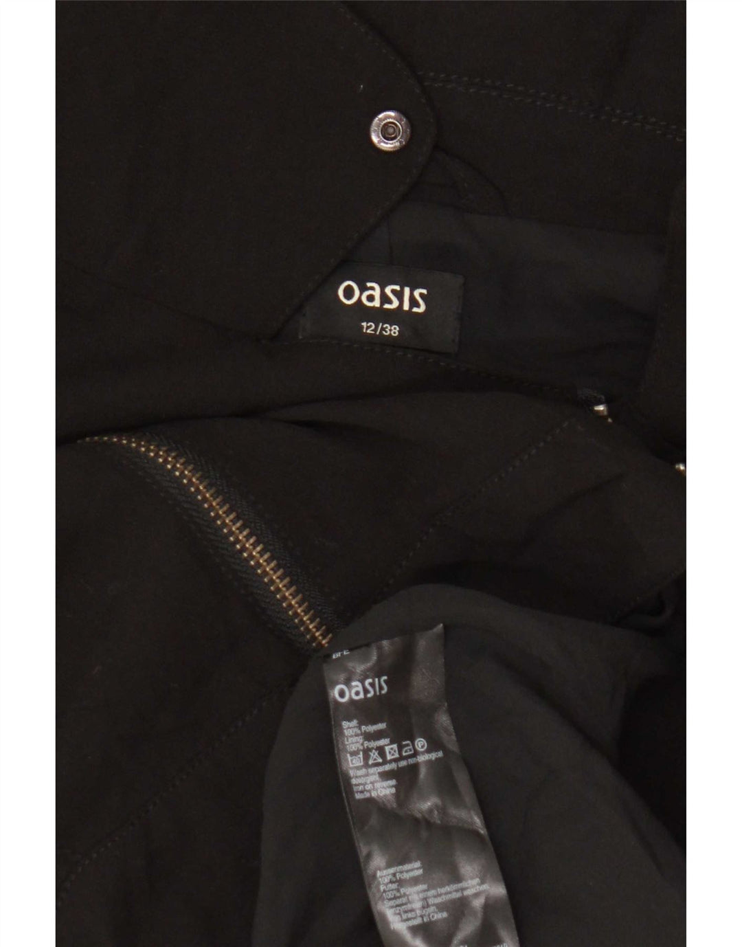 Oasis Veste de motard courte pour femme UK 12 Medium Noir Polyester
