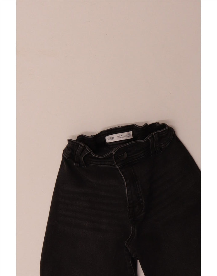 ZARA Filles Taille Haute Jambe Large Jeans 7-8 ans W22 L21 Coton Noir