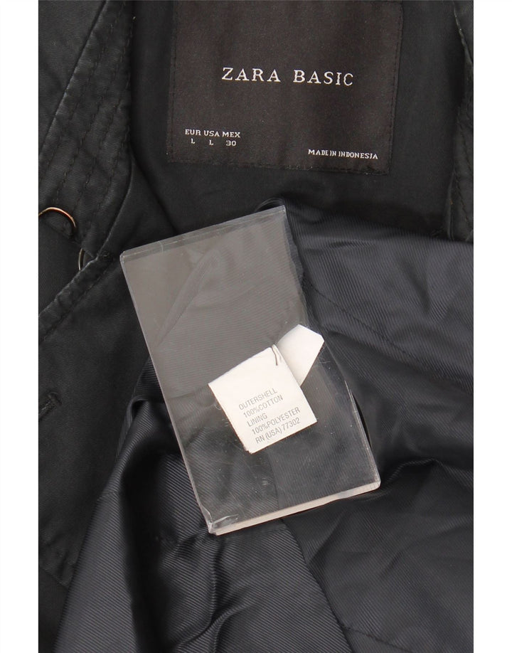 Zara Womens Trench Coat UK 16 Large Noir Coton