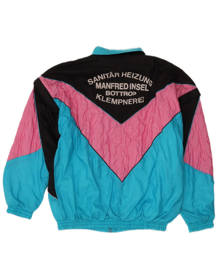 vintage Mens Survêtement Top Veste Bleu Moyen Colourblock Nylon